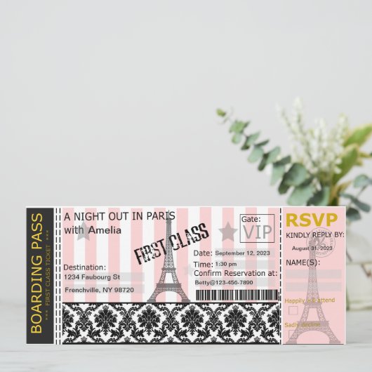 Einladung zum Pariser Boarding, Bridal, Geburtstag (Stehend Vorderseite)