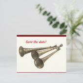 Einladung zum Party feiern Trompeten Postkarte (Stehend Vorderseite)