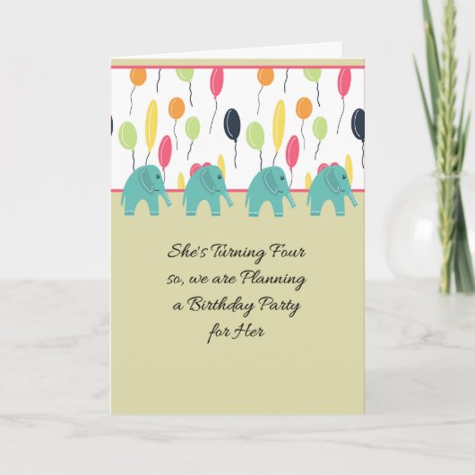 Einladung zum Party für 4-jährige weibliche Kinder (Vorderseite)