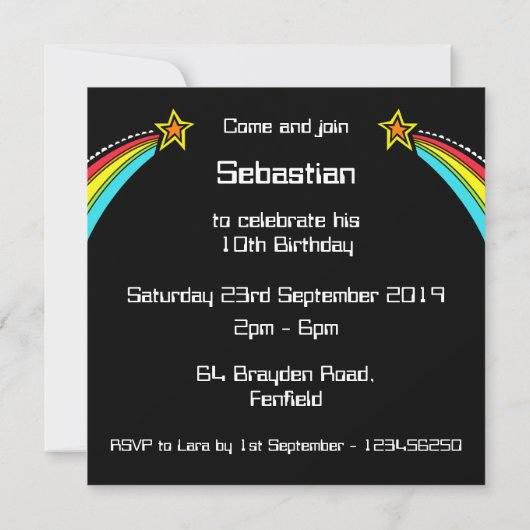 Einladung zum personalisierten Shooting Star Gebur (Rückseite)