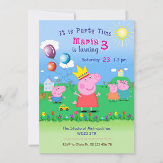Einladung zum Pink Pig-Thema. Kinderparty.
