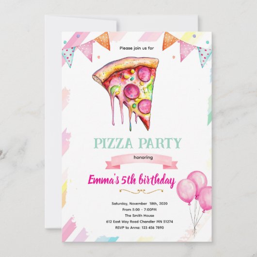 Einladung zum Pizza-Mädchen-Party-Thema (Vorderseite)