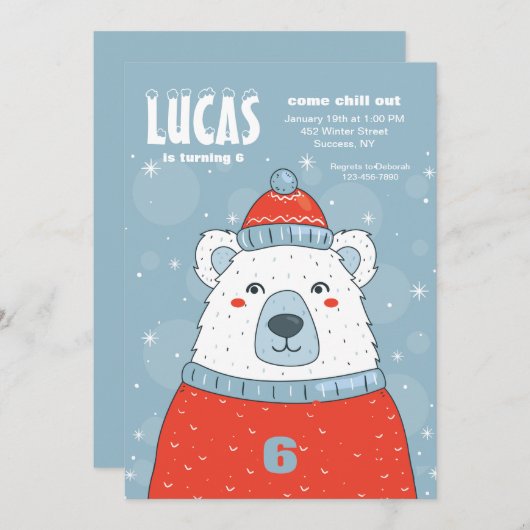 Einladung zum Polar-Bären in Rotem Sweater (Vorne/Hinten)