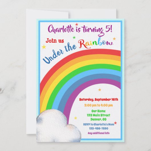 Einladung zum Rainbow-Geburtstag (Vorderseite)