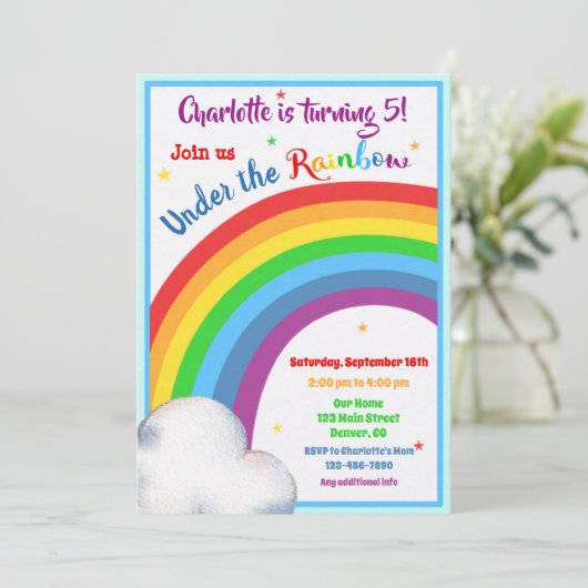 Einladung zum Rainbow-Geburtstag (Stehend Vorderseite)