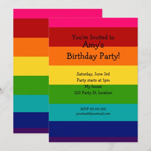 Einladung zum Rainbow-Geburtstag (Vorne/Hinten)