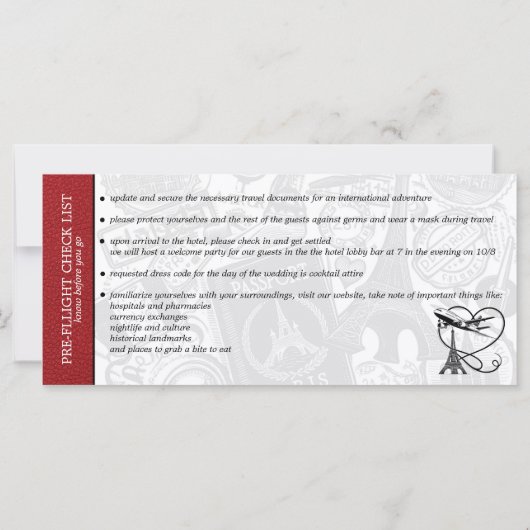 Einladung zum Red Paris Wedding Boarding Pass (Rückseite)