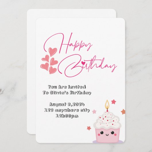 Einladung zum rosa Design vor einem Jahr (Vorne/Hinten)