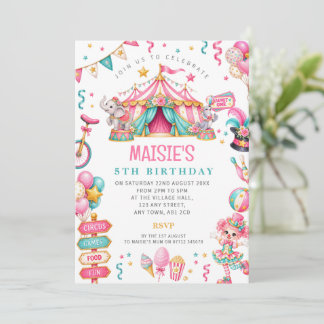 Einladung zum rosa Zirkus-Karneval-Geburtstag für
