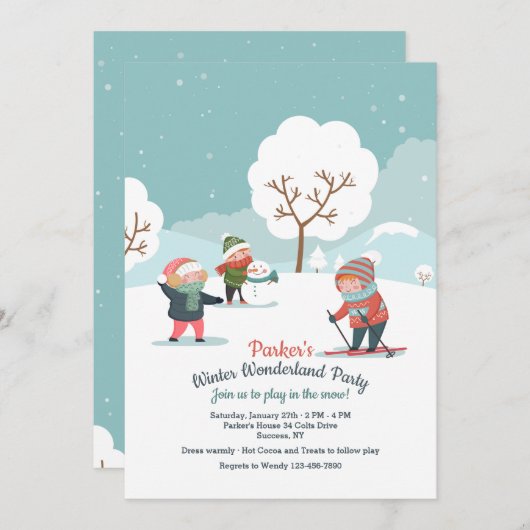 Einladung zum Schnee zum Geburtstag (Vorne/Hinten)