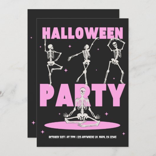 Einladung zum Schwarz-Rosa-Halloween-Party (Vorne/Hinten)
