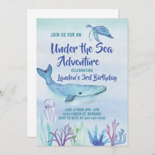 Einladung zum Sea Adventure Kindergeburtstag (Vorne/Hinten)