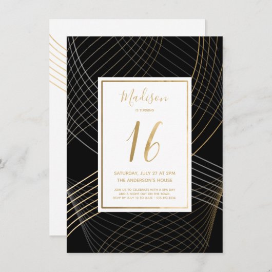 Einladung zum sechzehnten Geburtstag - Schwarz, Go (Vorne/Hinten)