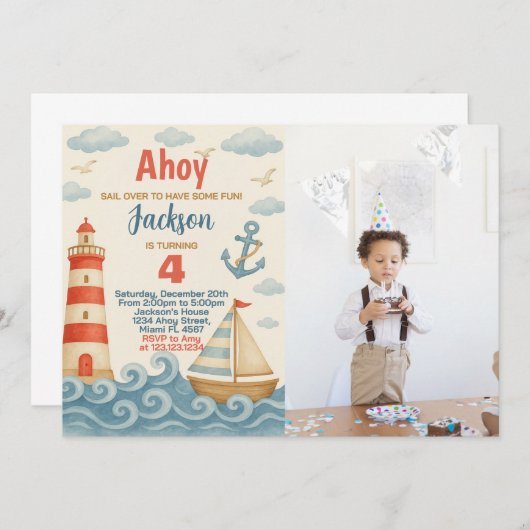 Einladung zum Segel Away Nautical Birthday (Vorne/Hinten)