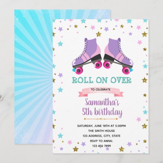 Einladung zum Skate lila Roller (Vorne/Hinten)