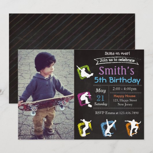 Einladung zum Skateboard Geburtstag (Vorne/Hinten)