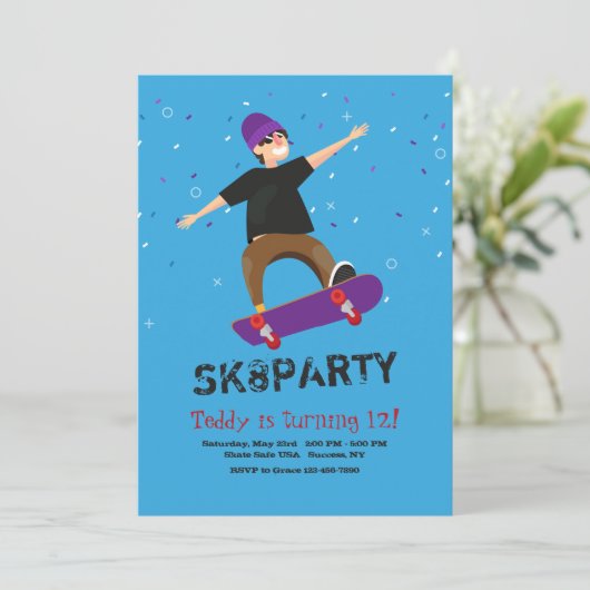 Einladung zum Skateboarder (Stehend Vorderseite)