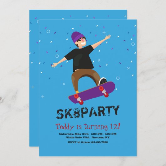 Einladung zum Skateboarder (Vorne/Hinten)