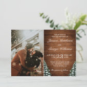 Einladung zum Snowy Wood & Forest Pine Wedding Fot (Stehend Vorderseite)