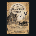 Einladung zum Spuk Halloween-Party<br><div class="desc">Vintages Halloween-Party mit einem Spuk Haus,  einer Pferd-gezeichnet Kutsche des Unterhauses und wütenden Krähen auf antikem Papierboden. Bitte schauen Sie in meinem Geschäft nach beängstigenderen Produkten. Gut geeignet für: gotische,  Vintage,  Steampunk,  antike,  Viktorianische,  Totentag,  Kostüme Party.</div>