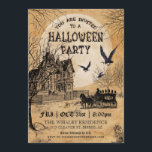 Einladung zum Spuk Halloween-Party<br><div class="desc">Vintages Halloween-Party mit einem Spuk Haus,  einer Pferd-gezeichnet Kutsche des Unterhauses und wütenden Krähen auf antikem Papierboden. Bitte schauen Sie in meinem Geschäft nach beängstigenderen Produkten. Gut geeignet für: gotische,  Vintage,  Steampunk,  antike,  Viktorianische,  Totentag,  Kostüme Party.</div>