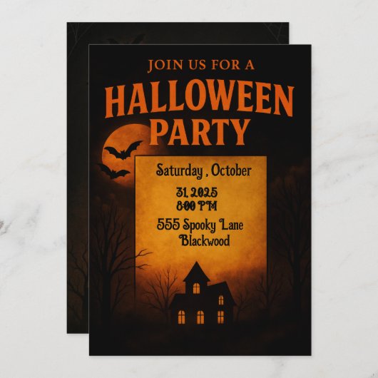 Einladung zum Spuk Halloween-Party | unheimlich (Vorne/Hinten)