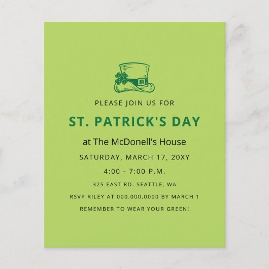 Einladung zum St. Patricks Day (Vorderseite)