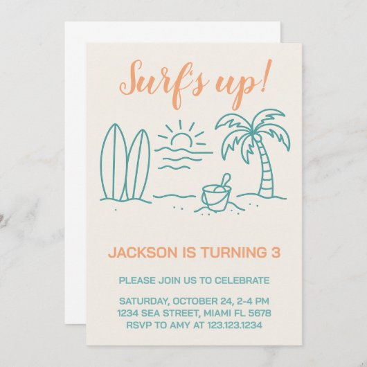 Einladung zum Surfen zum Geburtstag (Vorne/Hinten)