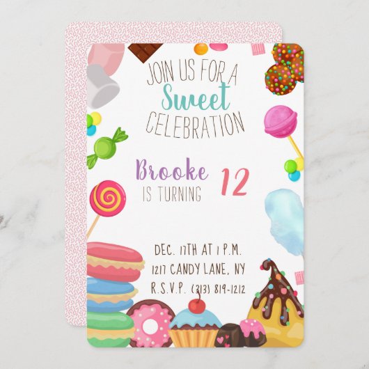 Einladung zum süßen Geburtstag (Vorne/Hinten)