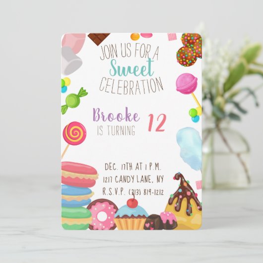 Einladung zum süßen Geburtstag (Stehend Vorderseite)