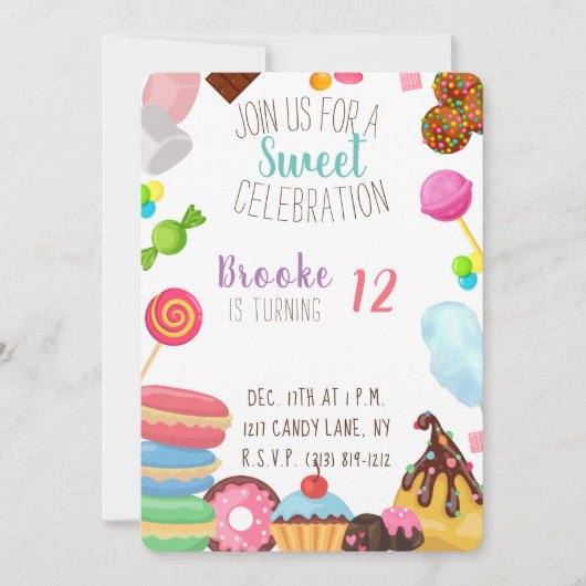 Einladung zum süßen Geburtstag (Vorderseite)