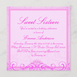 Einladung zum süßen Sechzehnten mit rosa Tiara