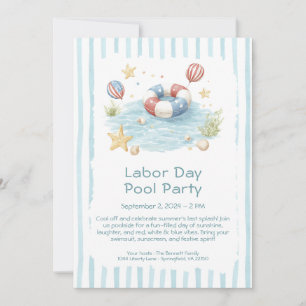 Einladung zum Tag-des-Arbeit-Poolparty in Rot, Wei