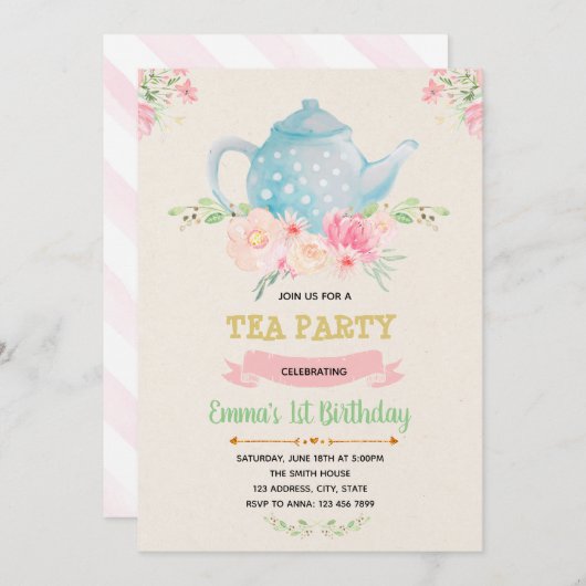 Einladung zum Teeburtstag (Vorne/Hinten)