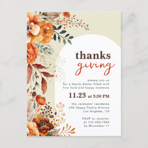 Einladung zum Thanksgiving-Dinner mit floralem wei Postkarte