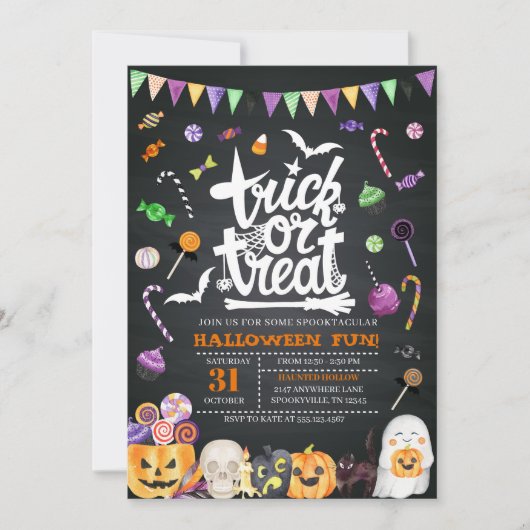 Einladung zum Trick oder Treat Halloween-Party (Vorderseite)