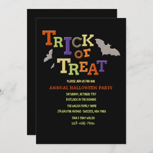 Einladung zum Trick oder Treat Halloween-Party (Vorne/Hinten)