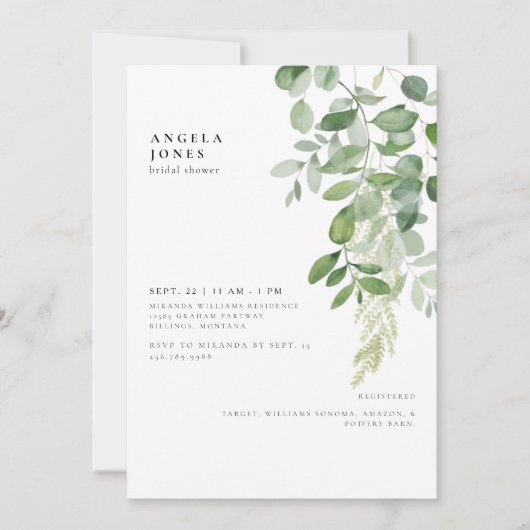 Einladung zum Tropfen Foliage Bridal Dusche (Vorderseite)