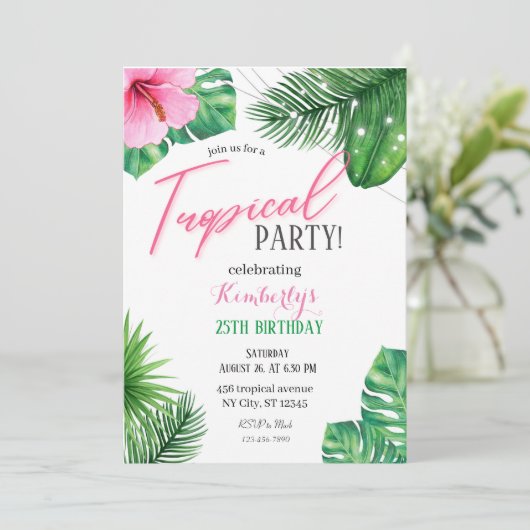 Einladung zum tropischen Geburtstag (Stehend Vorderseite)