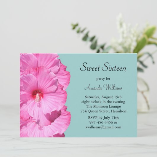 Einladung zum tropischen Geburtstag (Türkis) (Stehend Vorderseite)