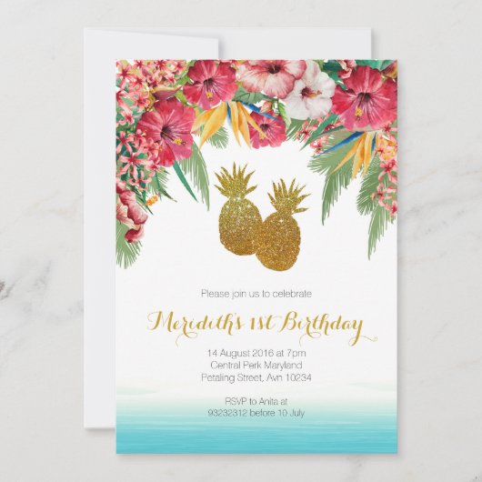Einladung zum tropischen Sommer zum Geburtstag (Vorderseite)