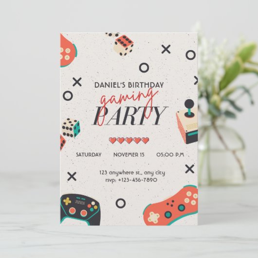 Einladung zum Videospiel Geburtstag (Stehend Vorderseite)