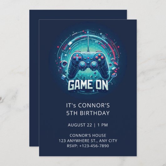 Einladung zum Videospiel Geburtstag (Vorne/Hinten)