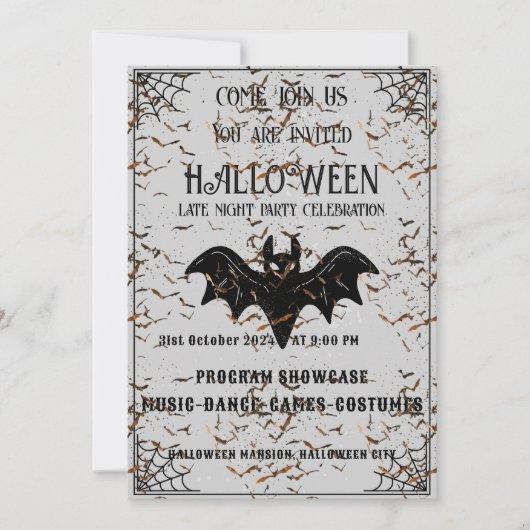 Einladung zum Vintagen Halloween-Party in Schwarz/ (Vorderseite)