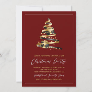 Einladung zum Weihnachts-Party Red Gold Tree