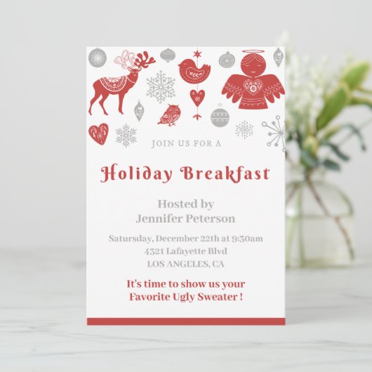 Einladung zum Weihnachtsfrühstück Classic Gray (Stehend Vorderseite)