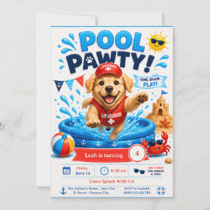 Einladung zum Welpen-Poolparty-Geburtstag als Rett