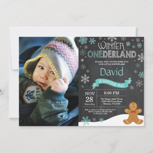 Einladung zum Winter Onederland 1. Geburtstag (Vorderseite)