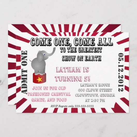Einladung zum Zirkus/Karneval (Vorne/Hinten)