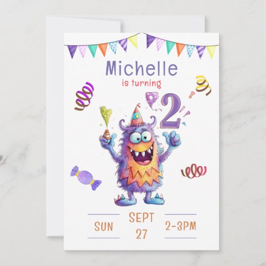 Einladung zum zweijährigen Geburtstag eines Monste (Vorderseite)